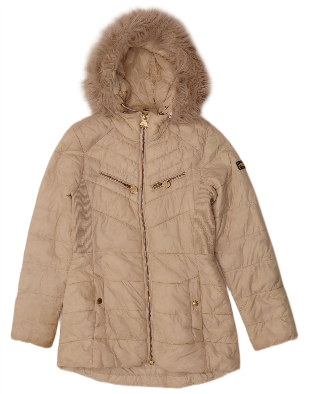 Barbour Manteau rembourré à capuche pour femme UK 10 Small Beige Polyamide