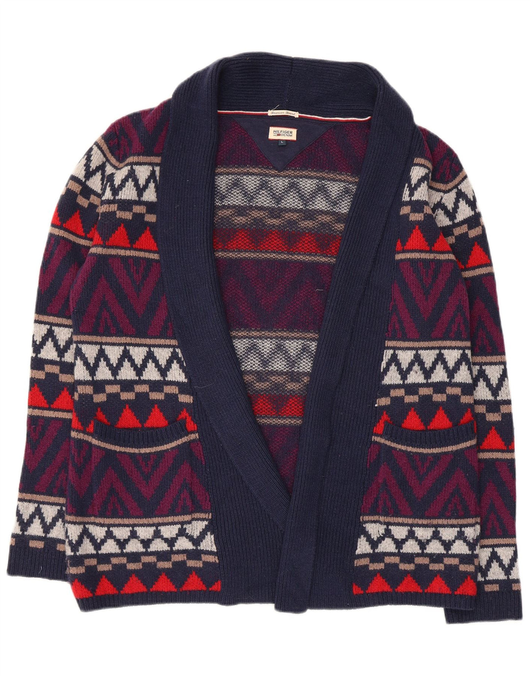 Tommy Hilfiger Pull Cardigan Ouvert pour Femme UK 16 Grand Bleu Marine Géométrique