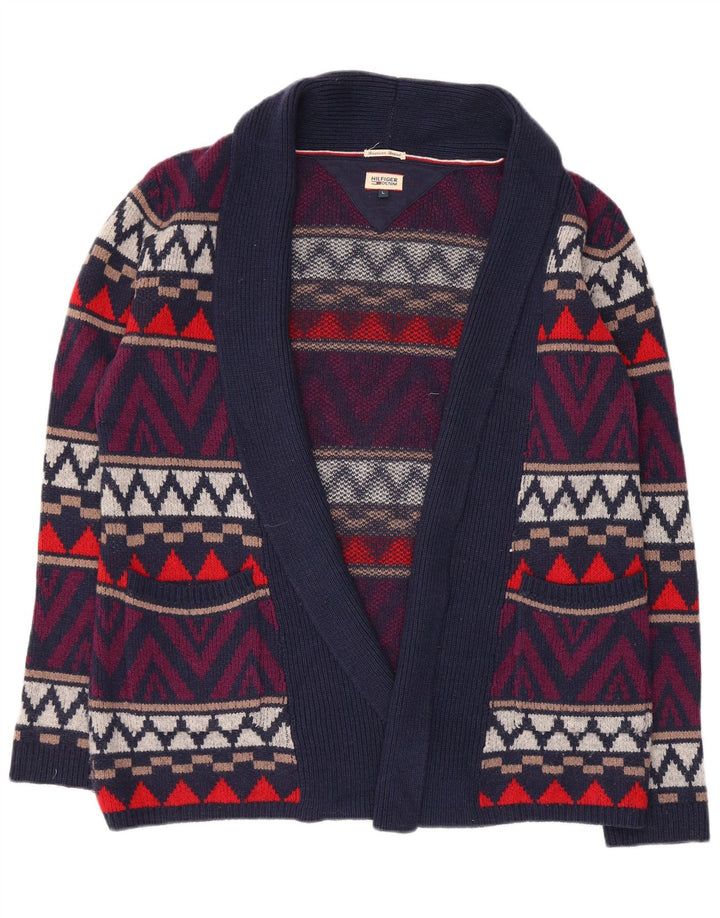 Tommy Hilfiger Pull Cardigan Ouvert pour Femme UK 16 Grand Bleu Marine Géométrique
