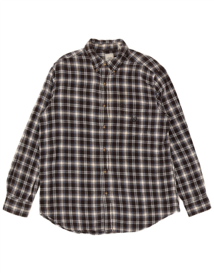 Chaps Chemise en flanelle pour homme en coton à carreaux noirs