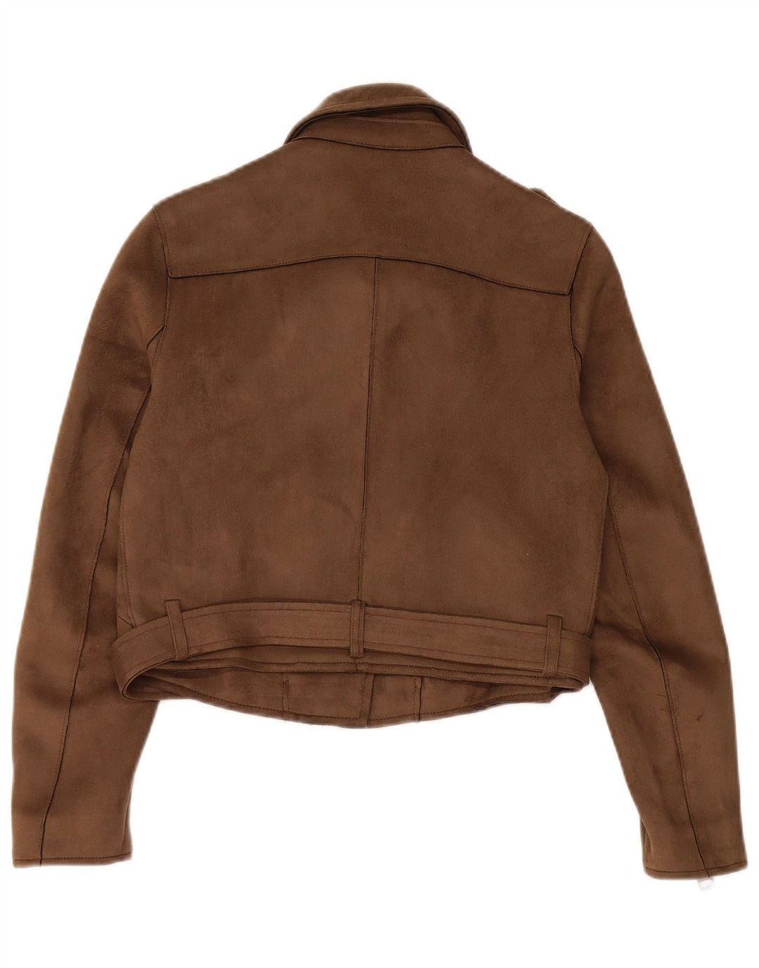 Zara Veste de motard pour femme UK 10 Petit Marron Polyester