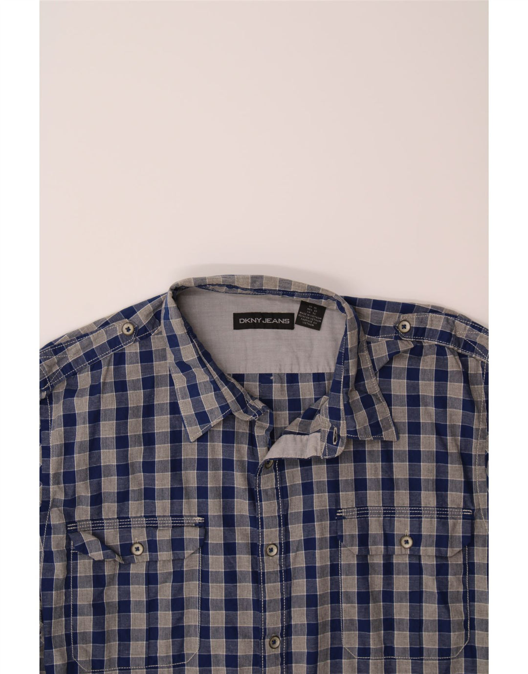 DKNY Mens Military Shirt XL Navy Blue Gingham Cotton Vintage Dkny and Second-Hand Dkny from Messina Hembry 