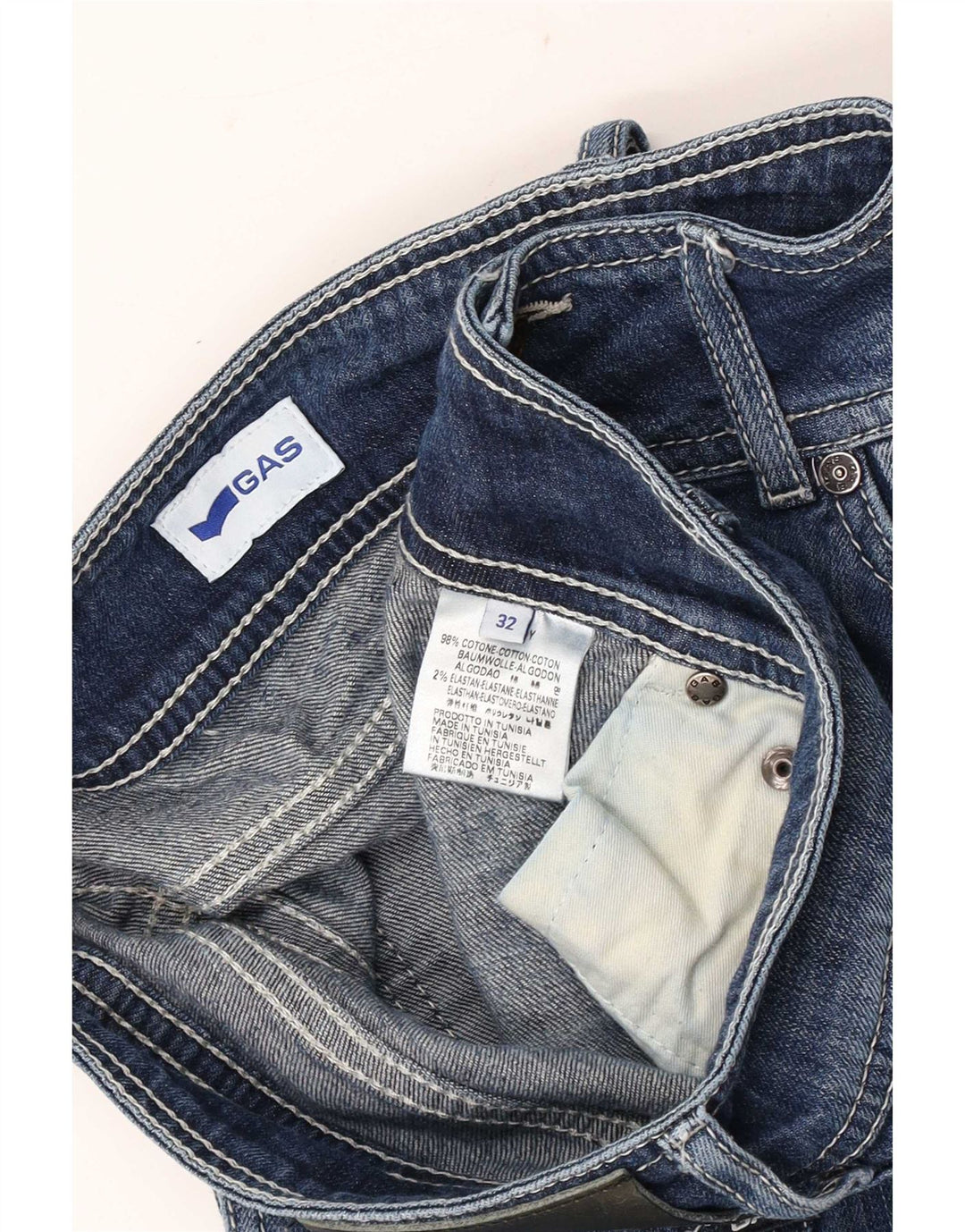 Gas Jean droit femme effet vieilli W32 L30 bleu coton