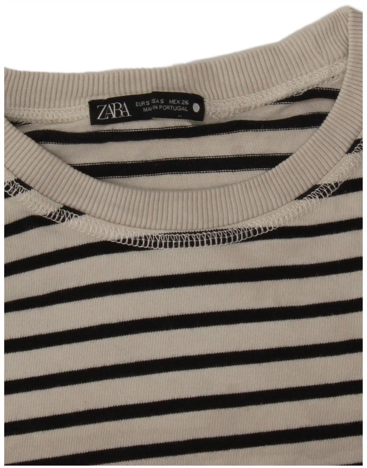 Zara Femme Top Manches Longues UK 10 Petit Rayé Blanc