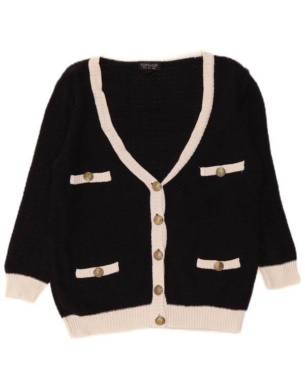 Topshop Cardigan Femme Pull UK 10 Petit Noir Colorblock Coton