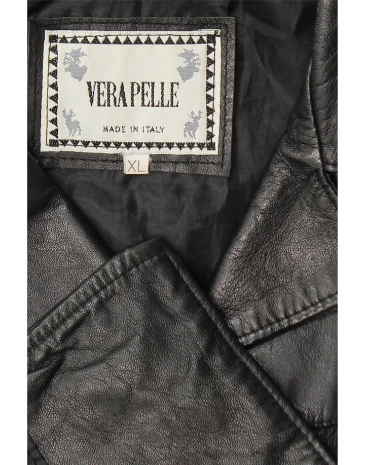 vintage Femmes 3 Boutons Veste Blazer En Cuir UK 18 XL Cuir Noir