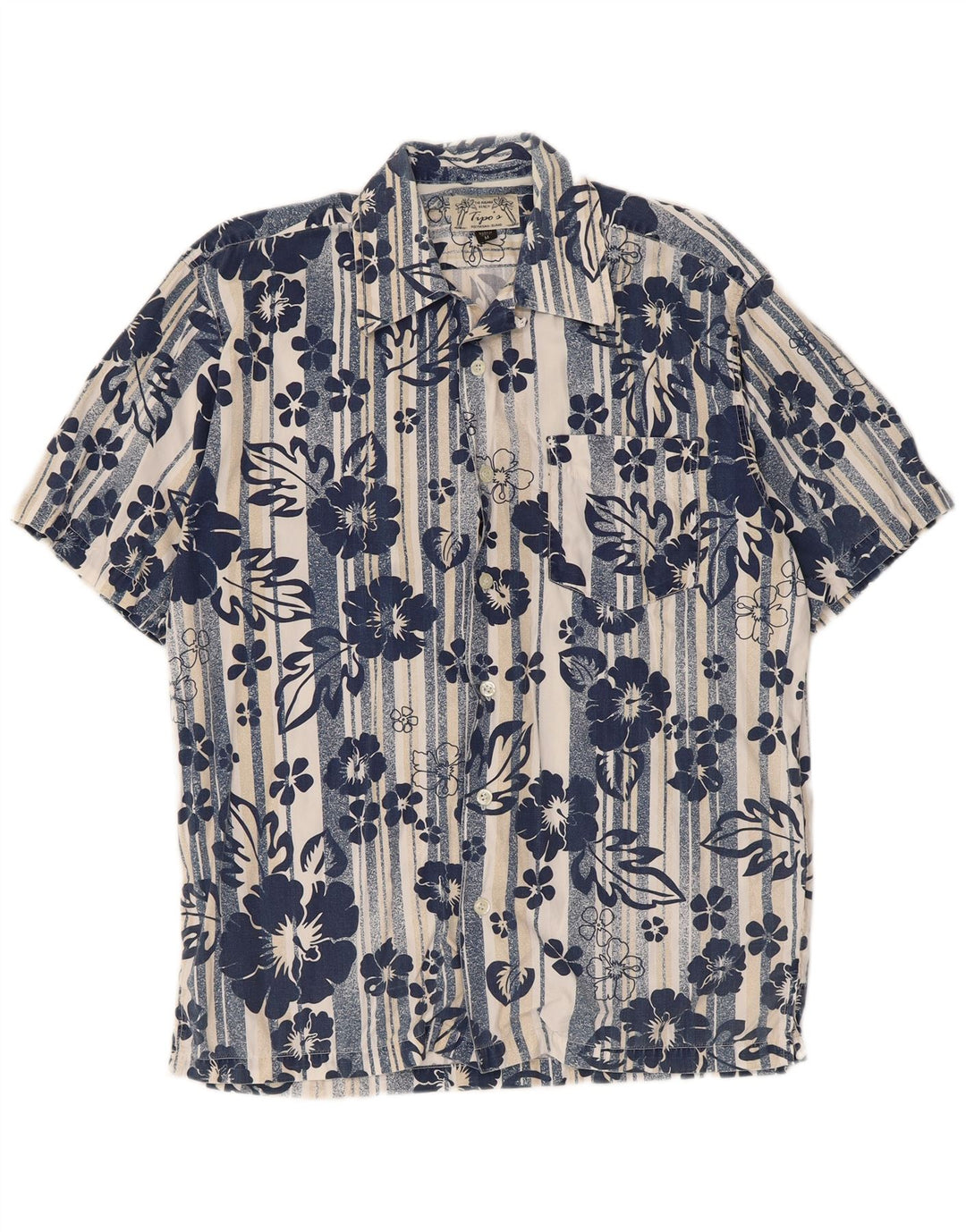 Tipo' S Chemise à Manches Courtes Homme Bleu Moyen Coton Floral