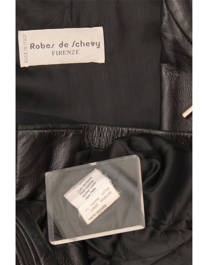 manteau en cuir femme vintage UK 12 Cuir noir moyen