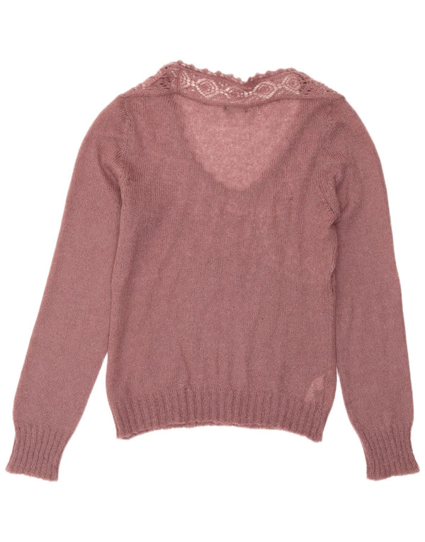 Sisley Femme Pull Col V UK 14 Large Violet Acrylique