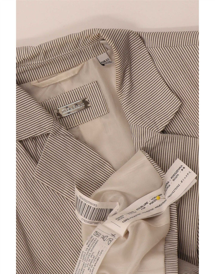 Zara Womens 1 Button Blazer Jacket UK 4 XS Blanc Pinstripe Polyester