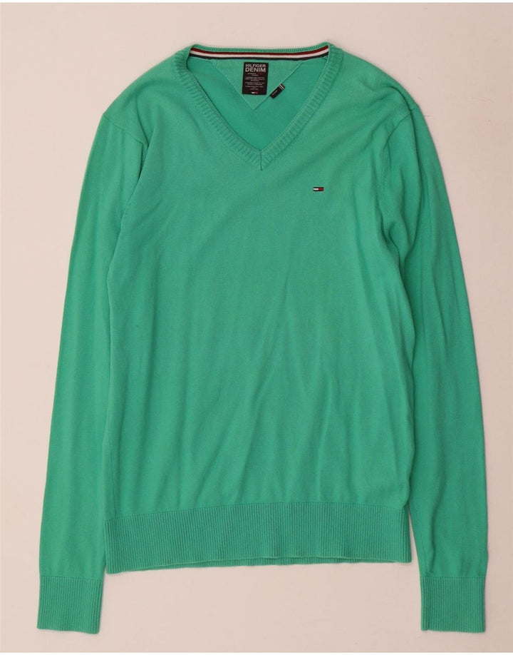 Tommy Hilfiger Pull Col V Homme Vert Moyen Coton
