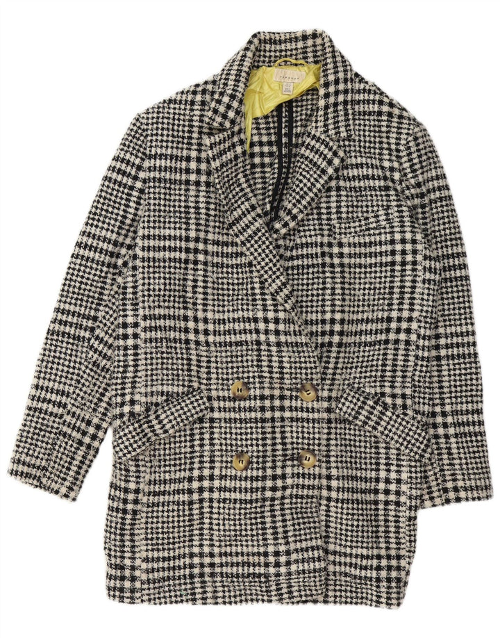 Topshop Manteau croisé pour femme UK 12 Pied de poule noir moyen