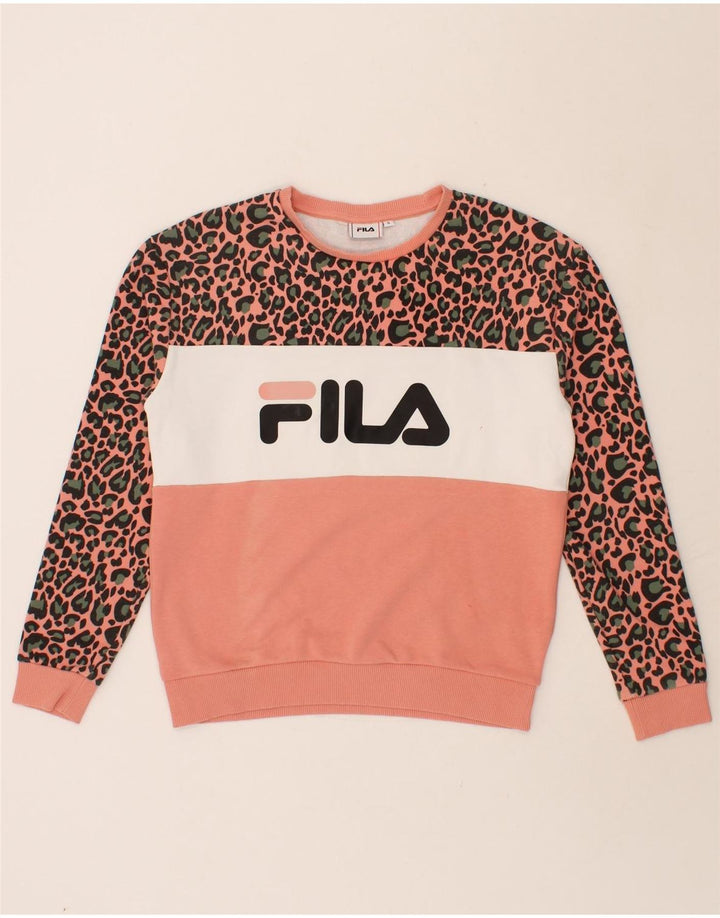 FILA Womens Oversized Graphic Sweatshirt Jumper UK 10 Small Pink Vintage Fila and Second-Hand Fila from Messina Hembry 