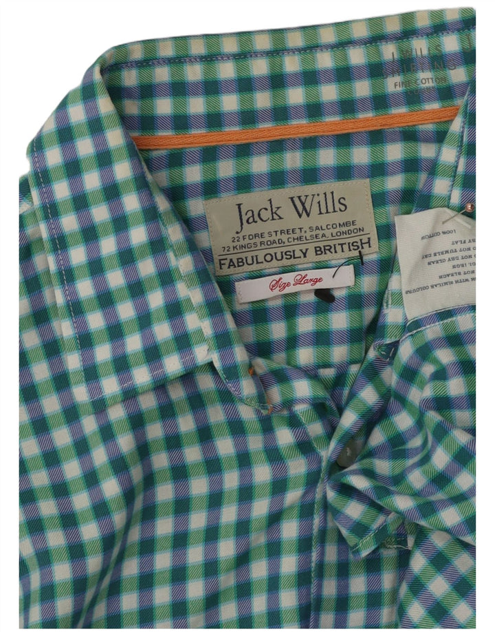 JACK WILLS Chemise Homme Grand Vichy Vert Coton