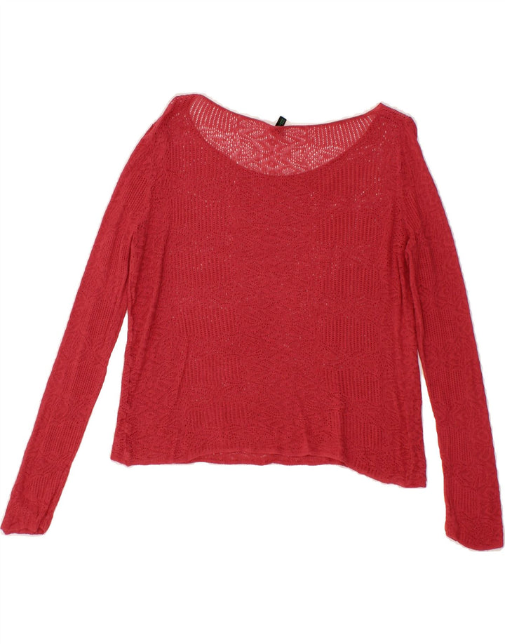 BENETTON Womens Long Sleeve Crop Top UK 14 Large Pink Vintage Benetton and Second-Hand Benetton from Messina Hembry 