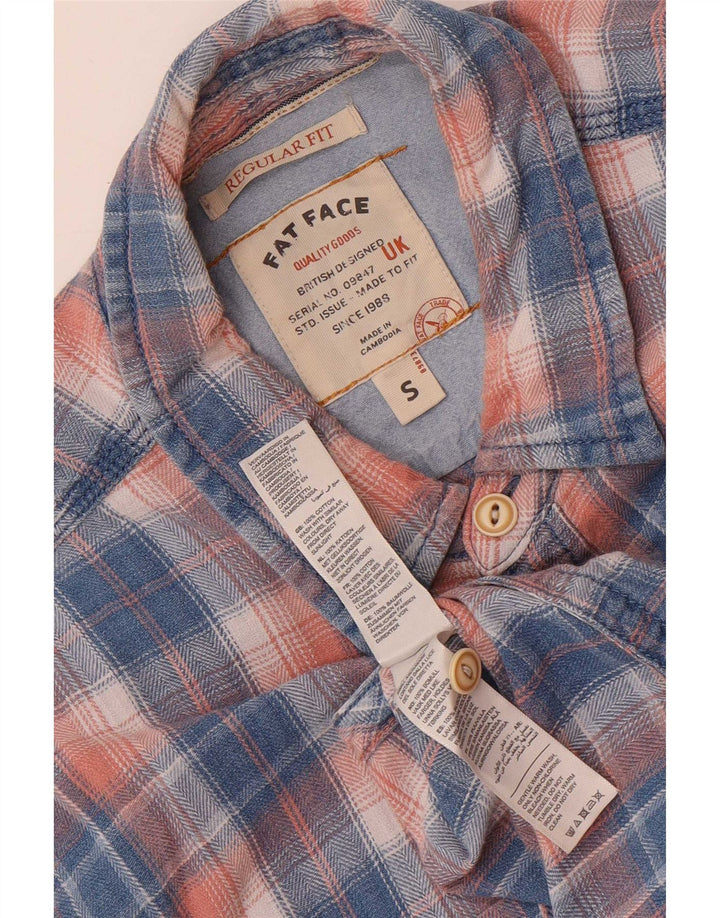 Fat Face Chemise à manches courtes pour homme Coupe régulière Petit coton à carreaux bleu