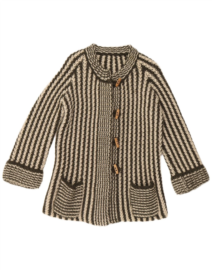 VINTAGE Femme 3/4 Manches Cardigan Pull UK 14 Moyen Vert Rayé