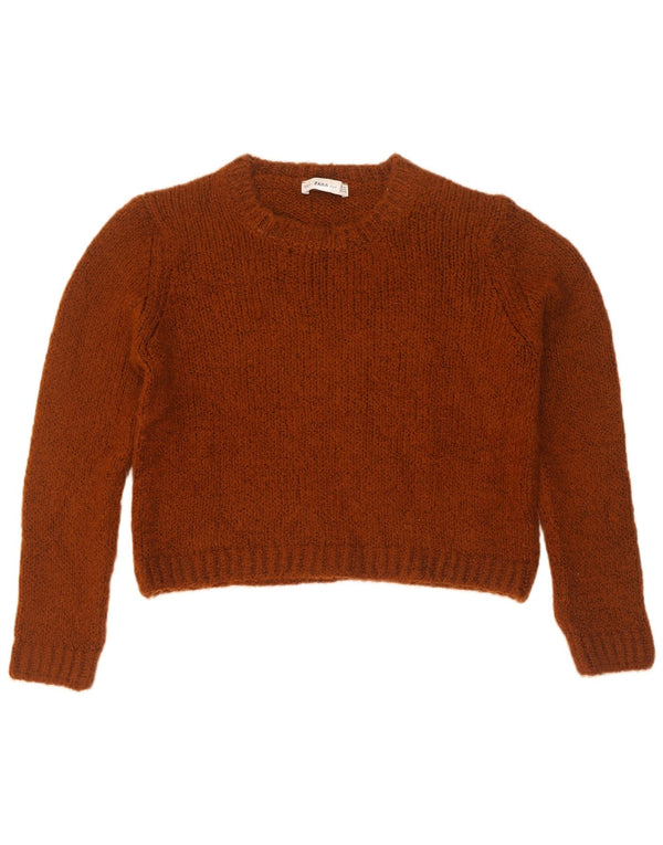 Zara Pull court à col bateau pour femme UK 14 Acrylique marron moyen