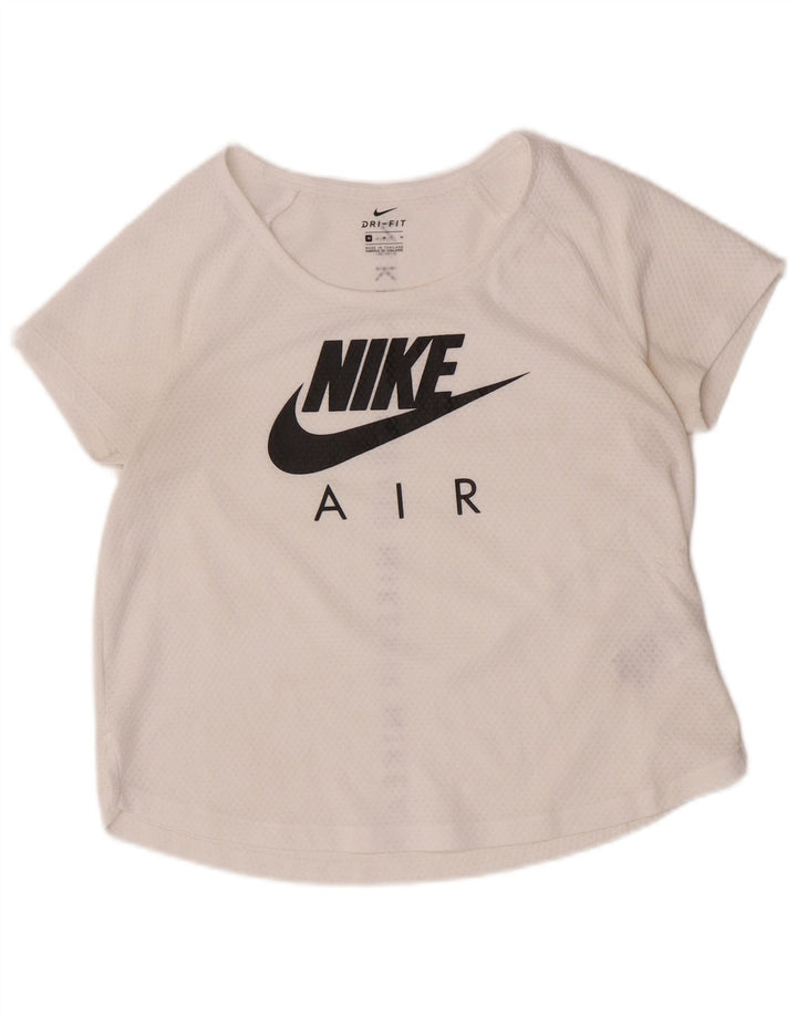 Nike Womens Dri Fit Graphic T-Shirt Top UK 14 Moyen Blanc Cassé Polyester