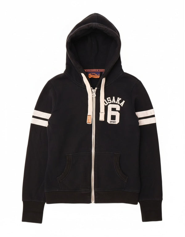 Superdry Pull à capuche zippé graphique pour femme UK 10 Petit coton noir