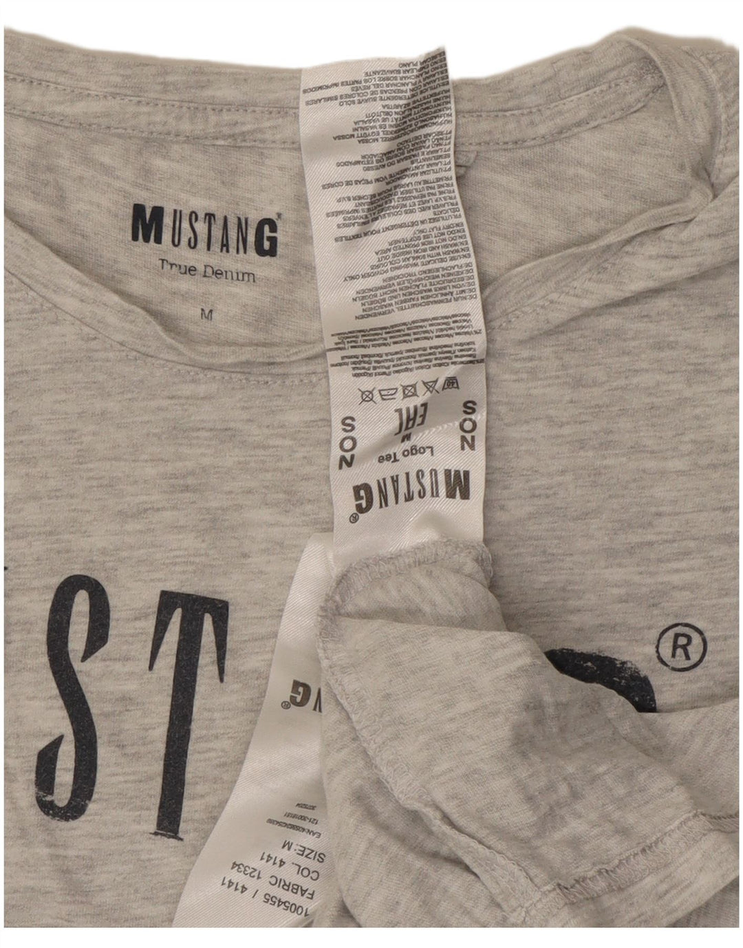 MUSTANG T-Shirt Graphique Femme UK 14 Coton Chiné Gris Moyen