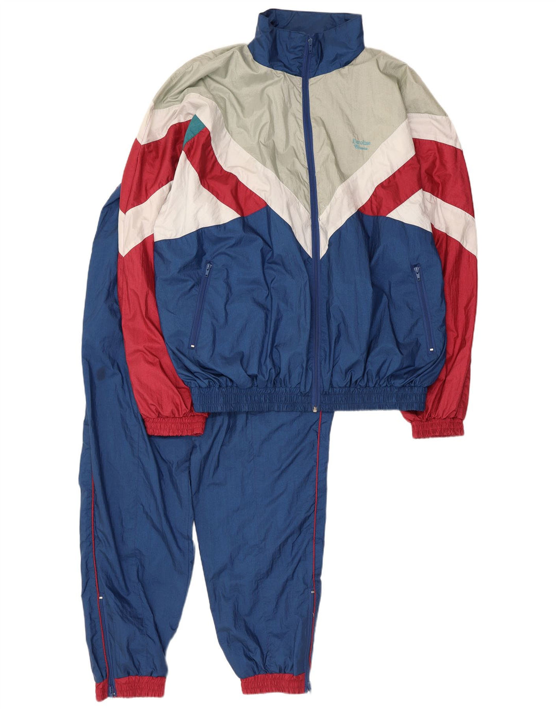 Survêtement complet surdimensionné vintage pour hommes, color block bleu marine moyen