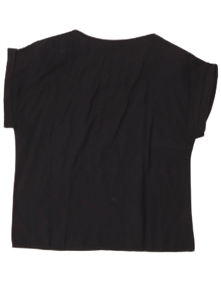 VINTAGE Chemisier Femme Top IT 44 Coton Floral Noir Moyen