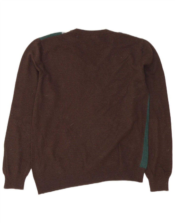 Benetton Pull col V Homme Marron Moyen Argyle/Diamant Laine