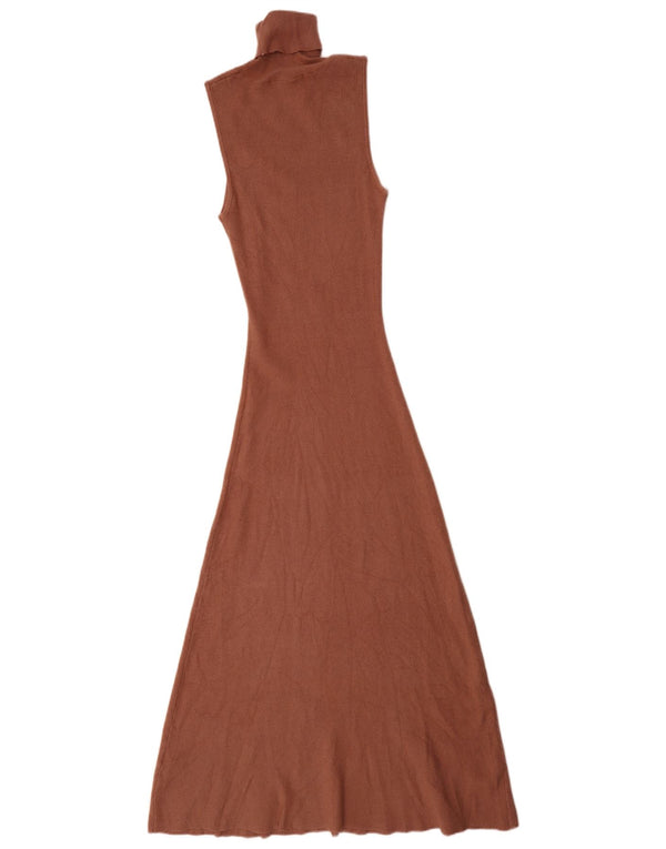 Zara Robe longue sans manches pour femme UK 12 Viscose marron moyen
