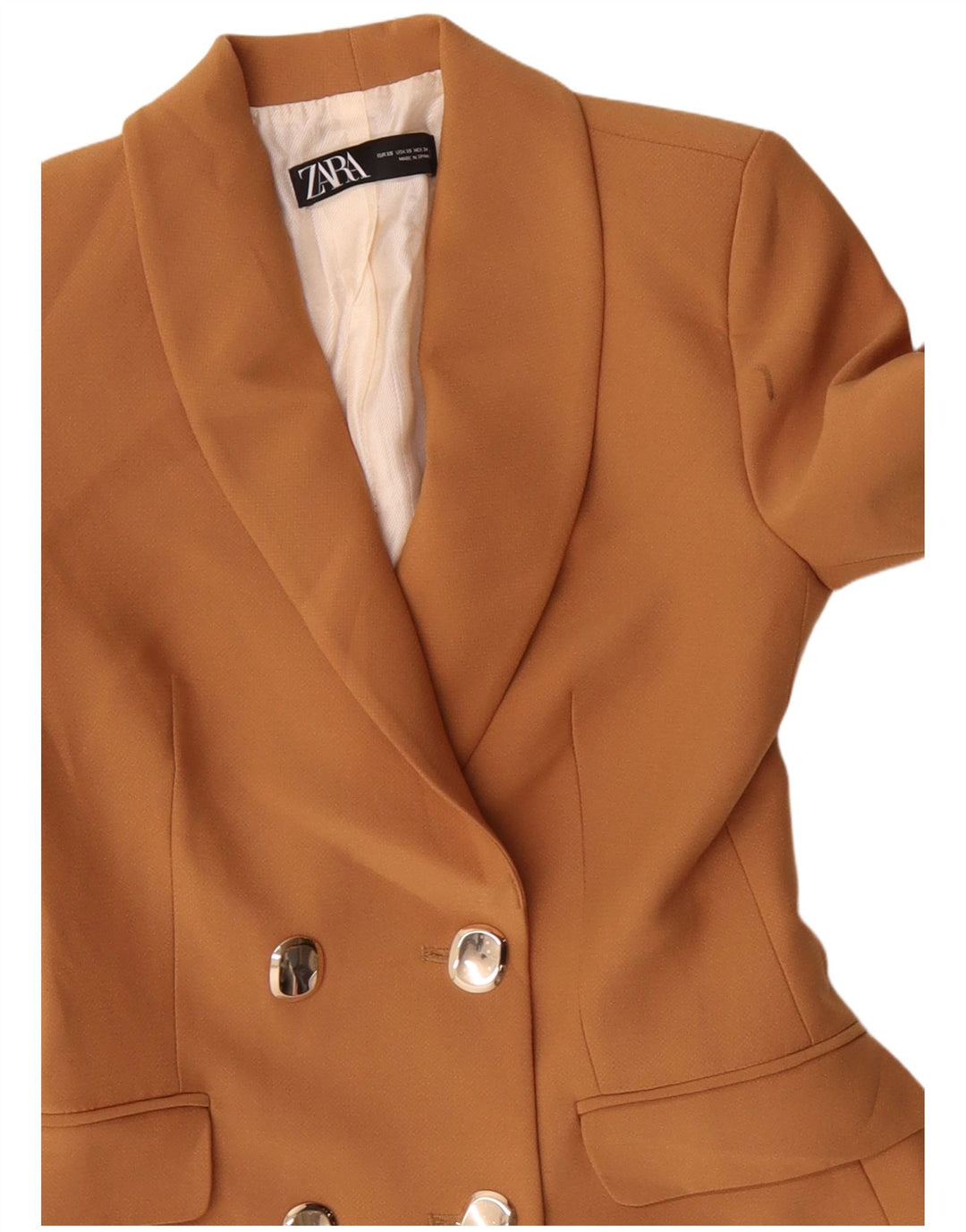 Zara Veste blazer longue à double boutonnage pour femme UK 6 XS Orange Polyester