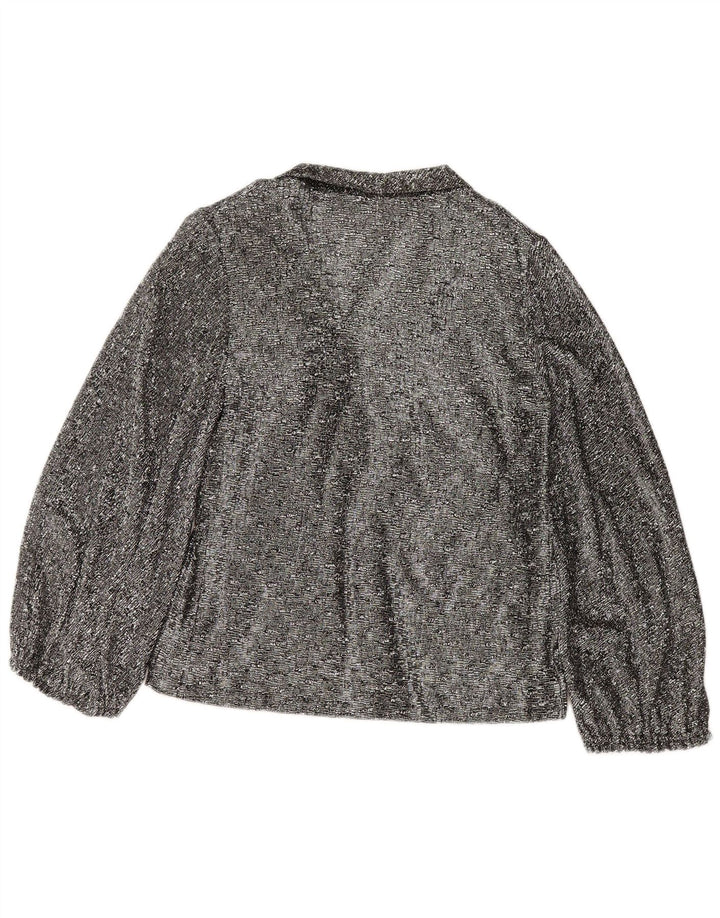 vintage Femmes 3/4 Manches Front Tie Blouse Top UK 16 Grand Gris