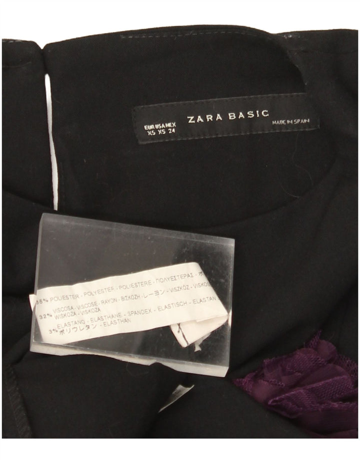 ZARA Femme Robe fourreau sans manches UK 4 XS Noir Floral Polyester