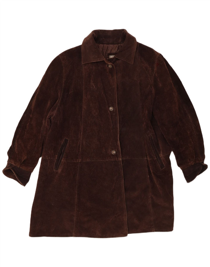 vintage Femmes Surdimensionné Suède Pardessus UK 20 2XL Marron