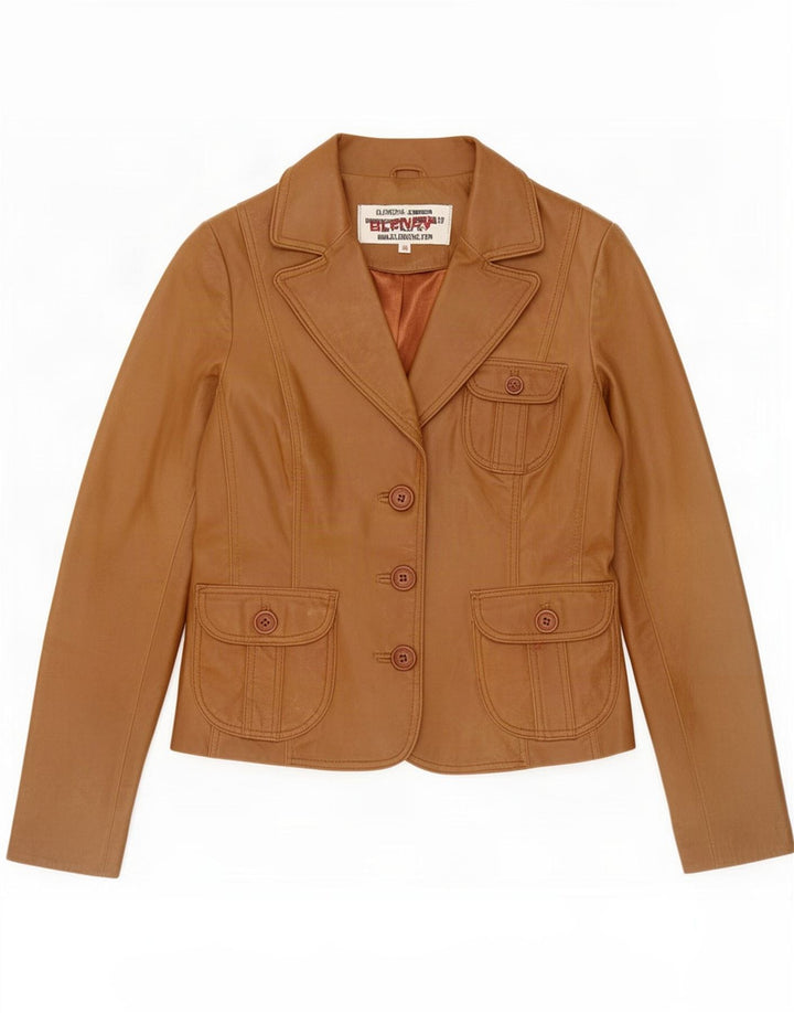 Blend Veste blazer en cuir à 3 boutons pour femme EU 38 Marron moyen