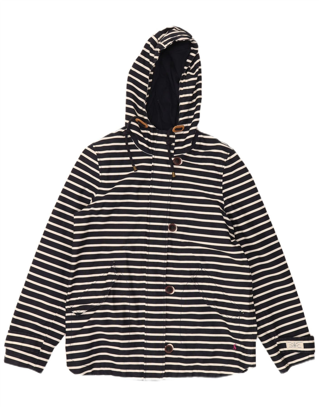 JOULES Veste de pluie à capuche pour femme UK 14 en coton rayé bleu marine moyen