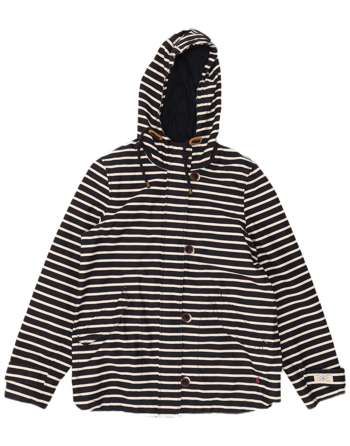JOULES Veste de pluie à capuche pour femme UK 14 en coton rayé bleu marine moyen