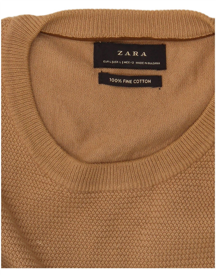 Zara Pull à col rond pour homme en coton beige Large