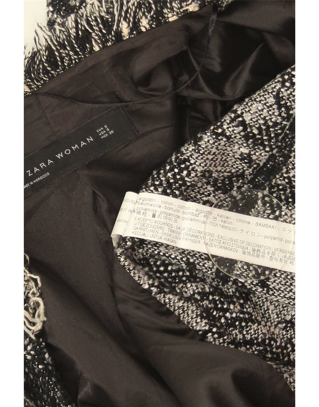 Zara Womens Open Overcoat UK 10 Petit coton pied-de-poule noir