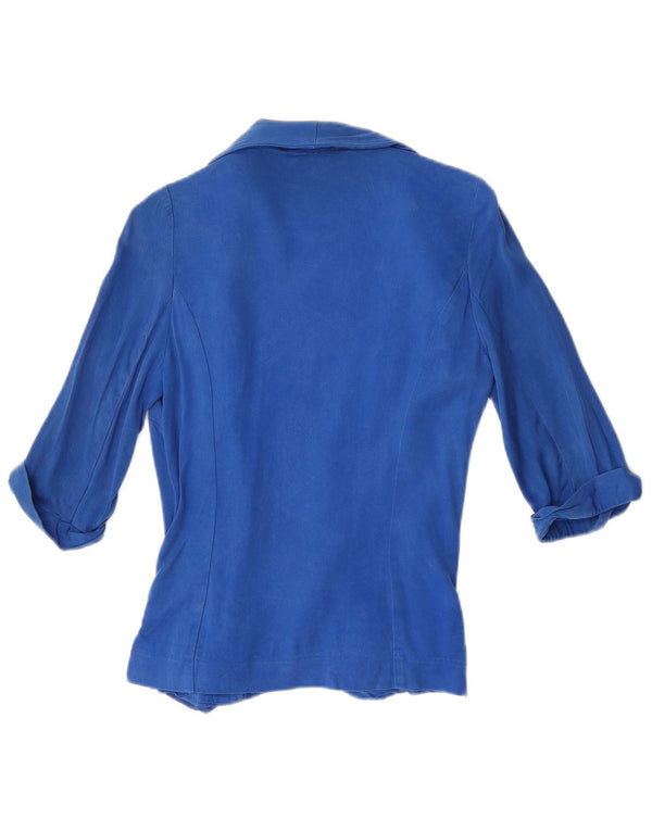Warehouse Veste blazer ouverte à manches 3/4 pour femme UK 8 Small Blue Lyocell