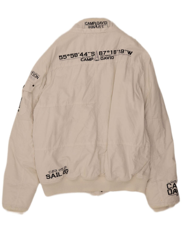 Camp David Veste Bomber Graphique Homme UK 46 3XL Coton Blanc
