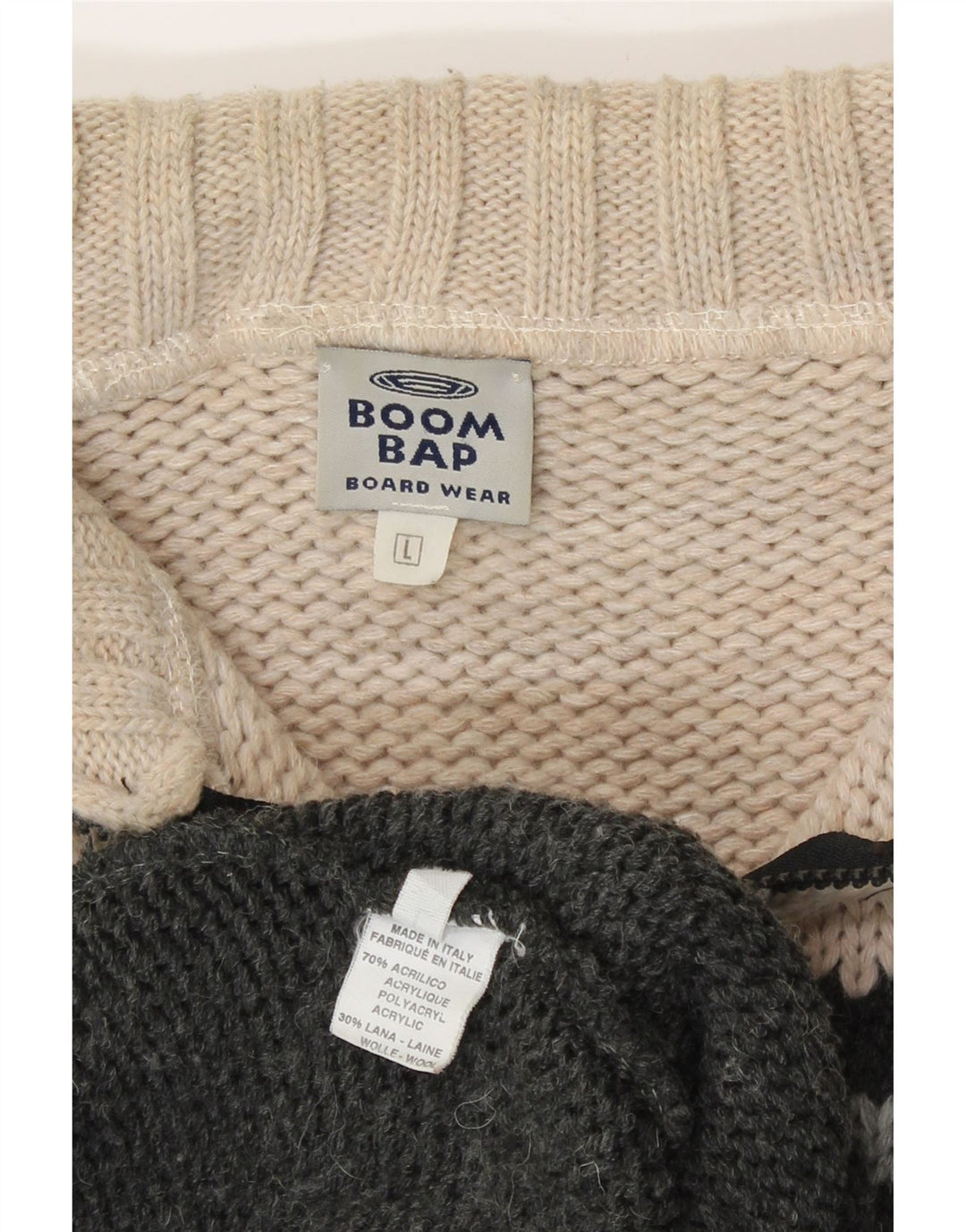 BOOM BAP Cardigan Homme Pull Grand Gris Géométrique Acrylique