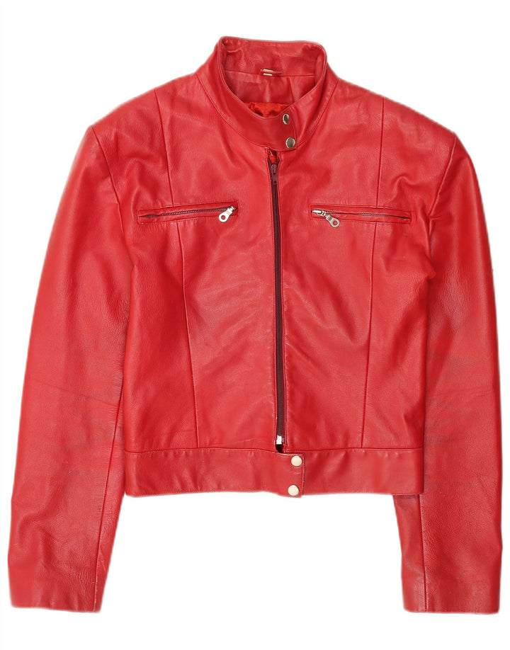 veste en cuir crop femme vintage UK 18 XL Rouge
