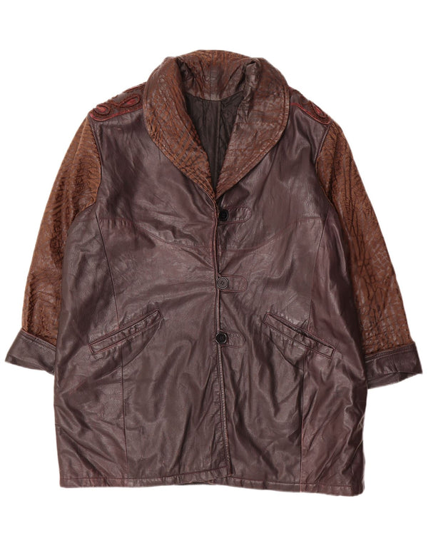 vintage Femmes Loose Fit Manteau en cuir UK 18 XL Bourgogne Paisley