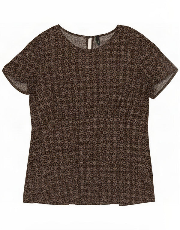 Benetton Haut chemisier à motif abstrait pour femme UK 44 Large Marron Géométrique