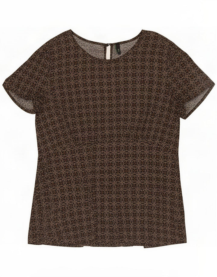 Benetton Haut chemisier à motif abstrait pour femme UK 44 Large Marron Géométrique