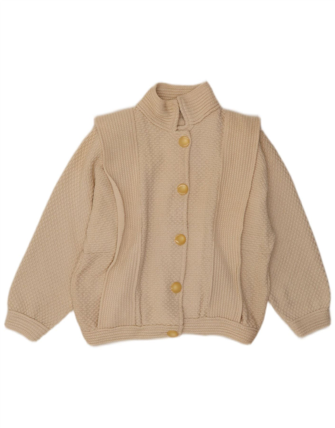 VINTAGE Pull Cardigan Femme UK 14 Beige Moyen