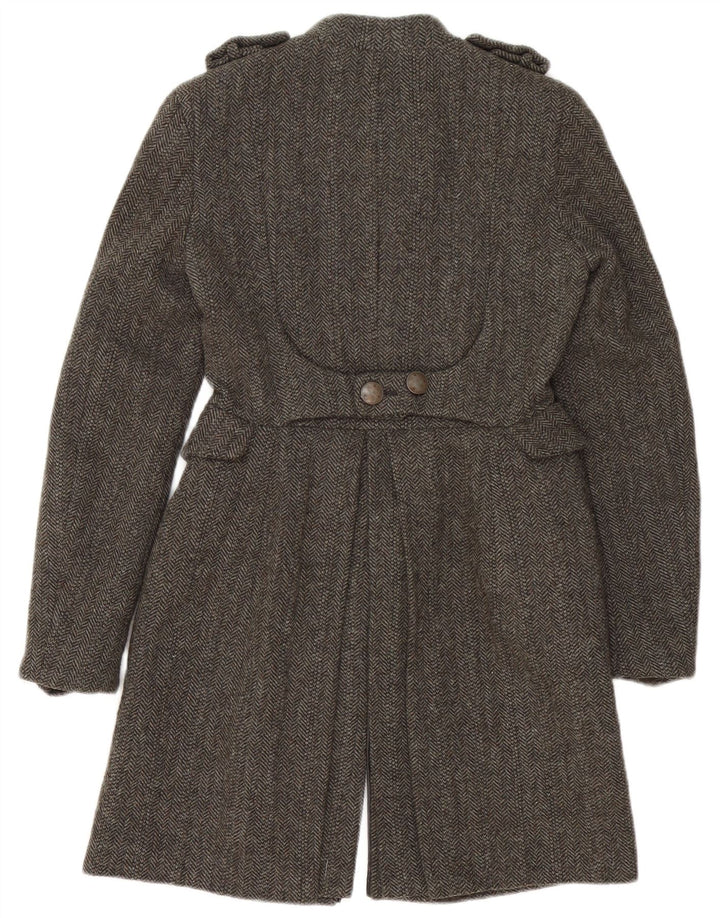 Zara Manteau militaire à double boutonnage pour femme UK 10 Petit chevron gris