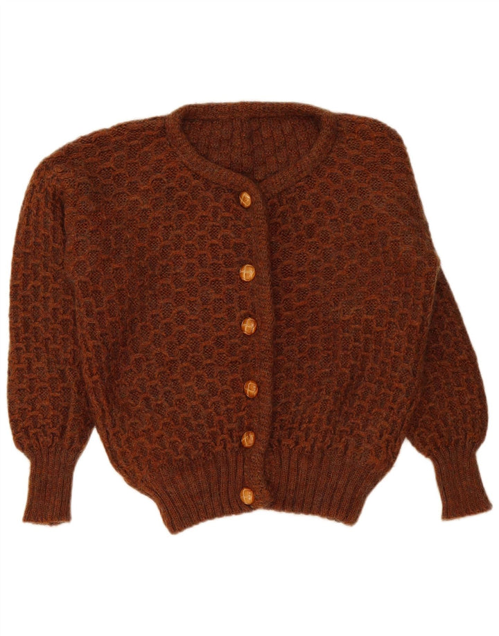 vintage Femme Cardigan Pull UK 16 Grand Brun