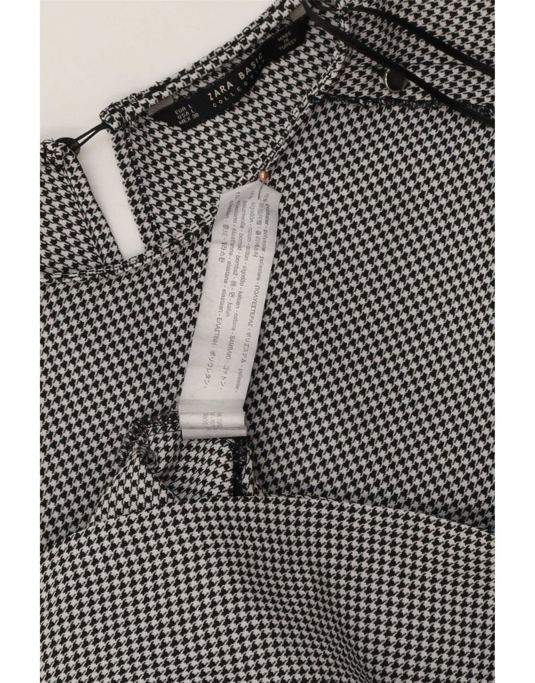 Zara Robe droite à manches 3/4 pour femme UK 16 Grand pied-de-poule noir en polyester