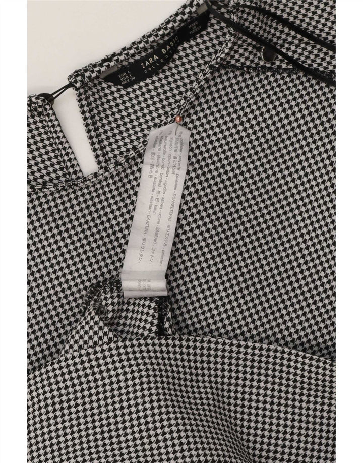 Zara Robe droite à manches 3/4 pour femme UK 16 Grand pied-de-poule noir en polyester